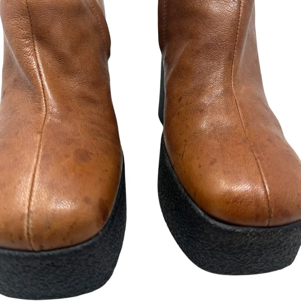 Brother Vellies Empire Platform Ankle Boots Brown Leather Made Italy‎ Womens 6